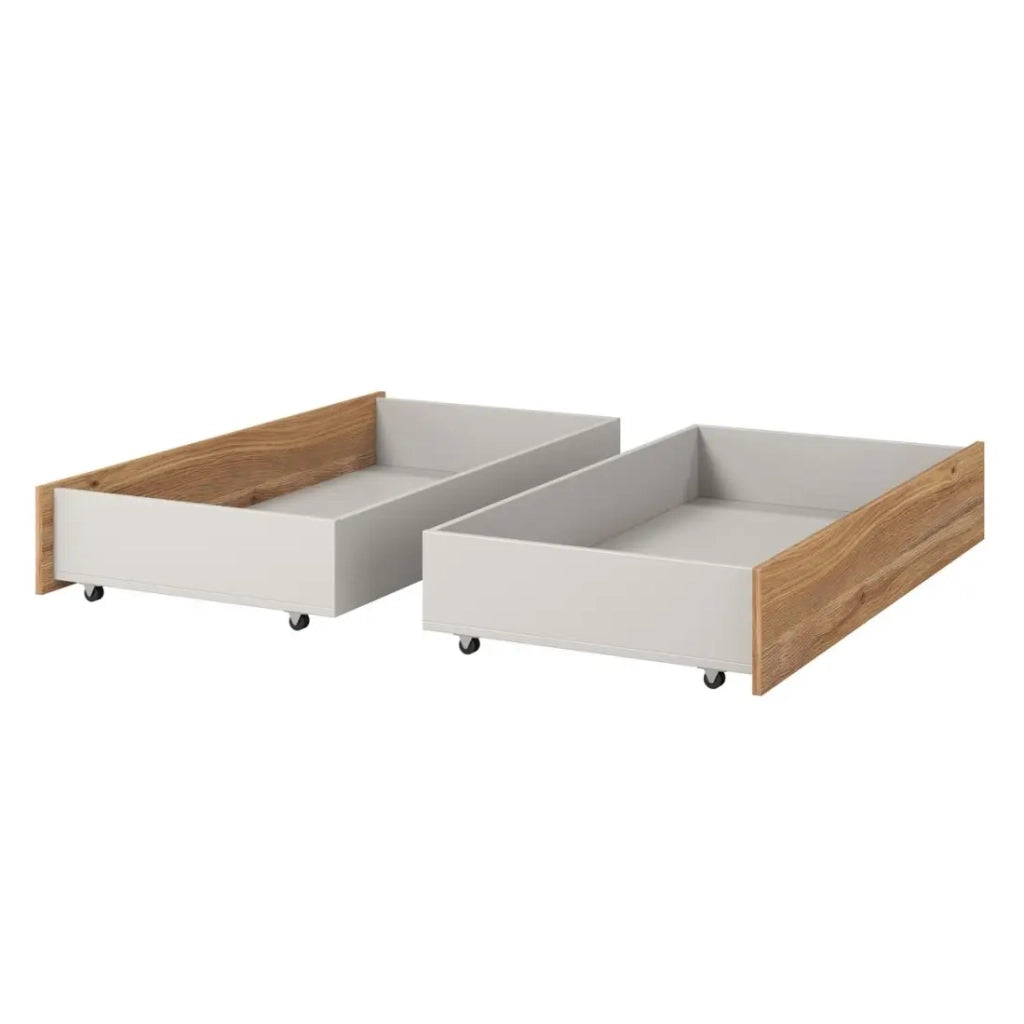Set di 2 cassetti per letto VOX colore quercia e bianco