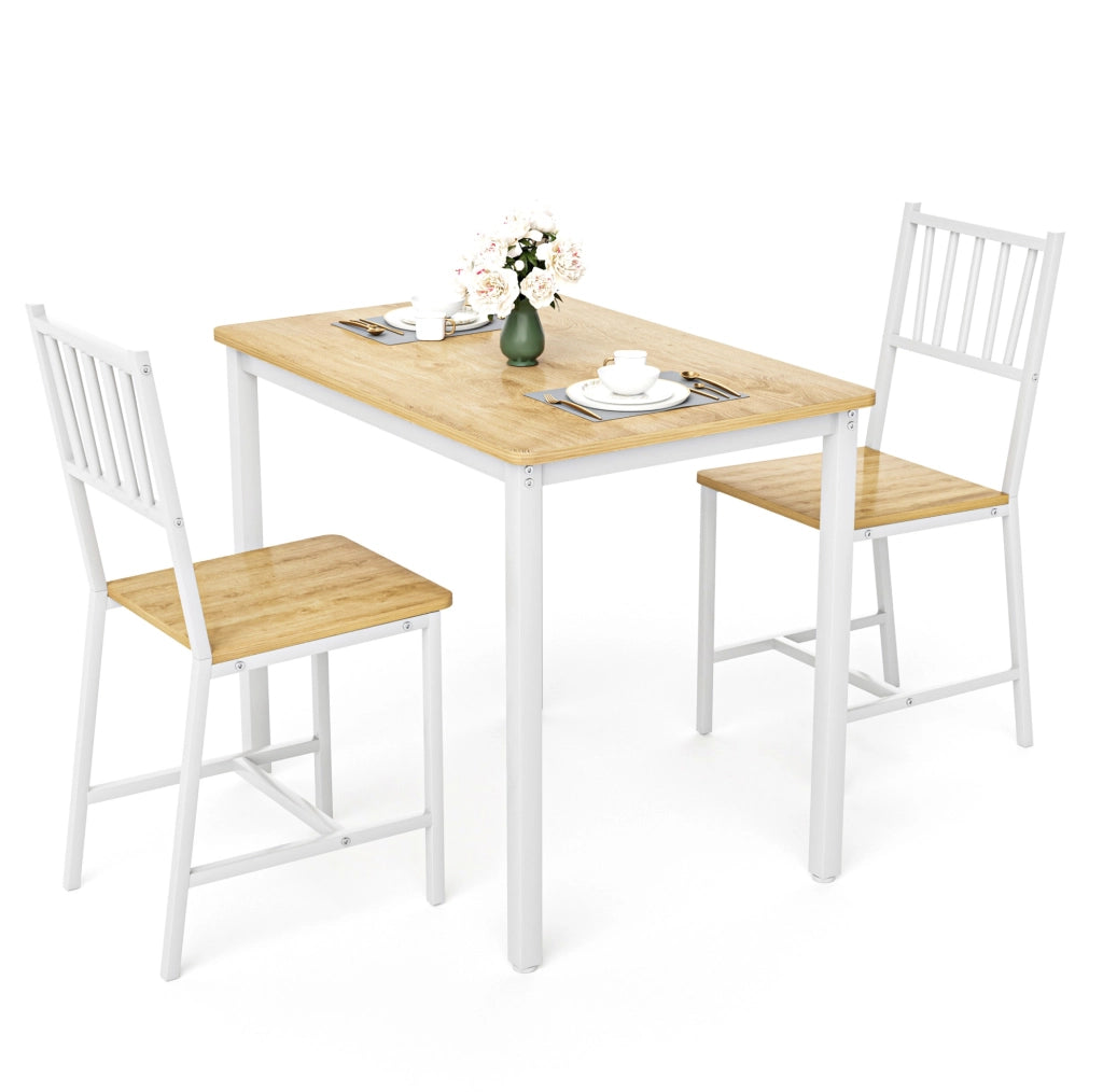 Set tavolo da pranzo salvaspazio 3 pezzi per piccoli spazi in truciolato naturale e bianco