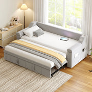 LETTO SOFA 90/190 cm Grigio in velluto con armlehnen Bluetooth, USB e ripiani