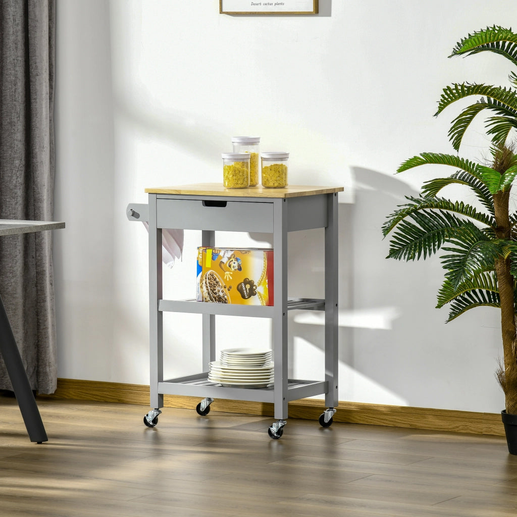 Carrello da cucina con ruote ¨C Xylo ¨C legno di hevea, 2 ripiani, 1 cassetto