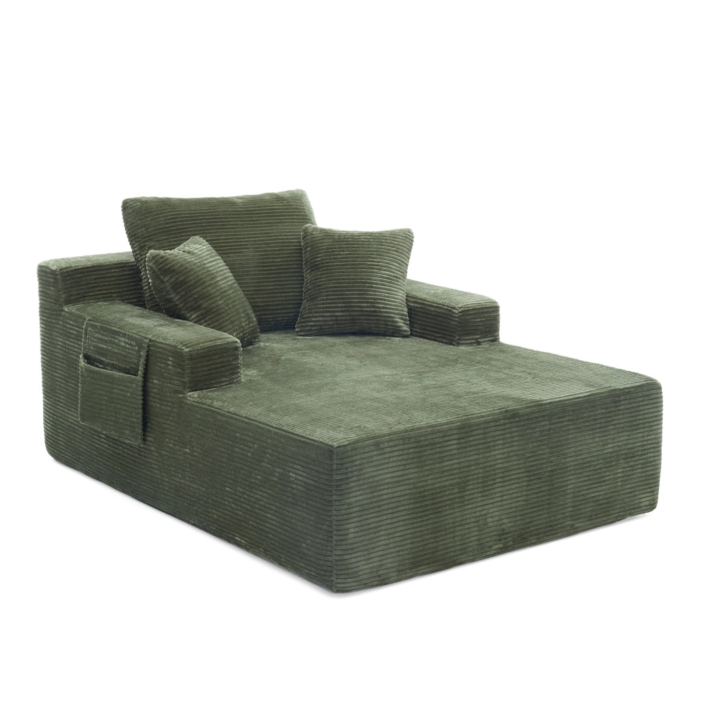 Divano letto con tasche laterali, cuscini e schiuma con molle, in velluto a coste, Verde
