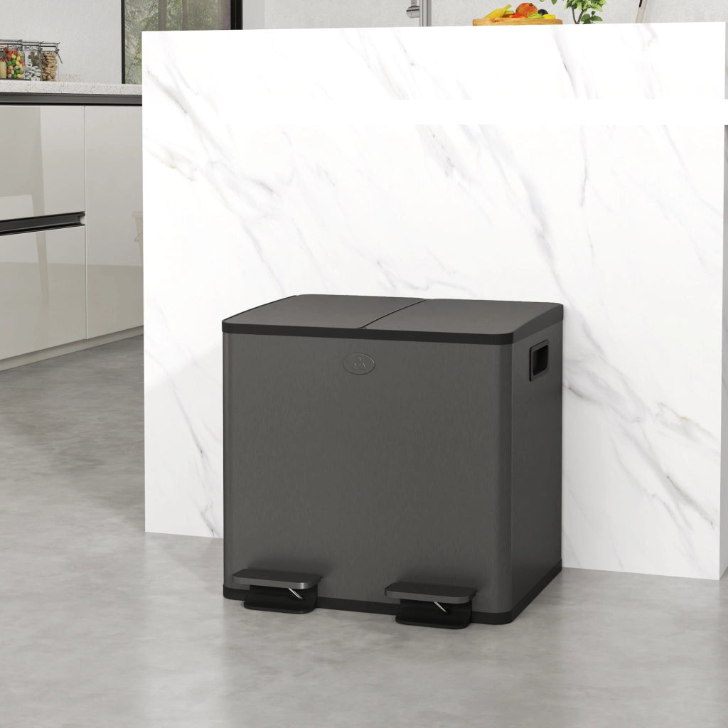 Doppio Cestino per Rifiuti ¨C zephmum ¨C Nero, Acciaio Inox, Plastica, 15 Litri