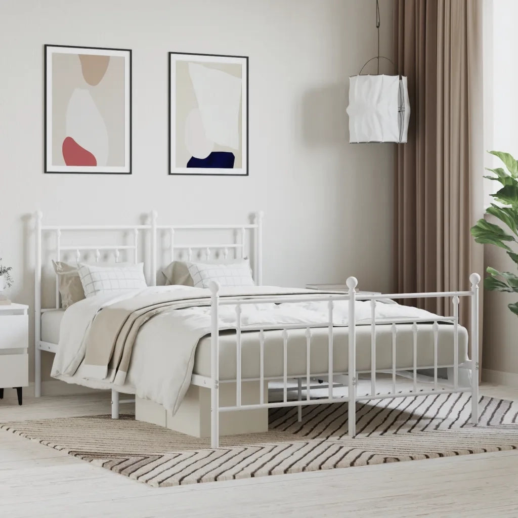 Letto matrimoniale | Letto per adulti | Giroletto con Testiera e Pediera Metallo Bianco 140x190 cm