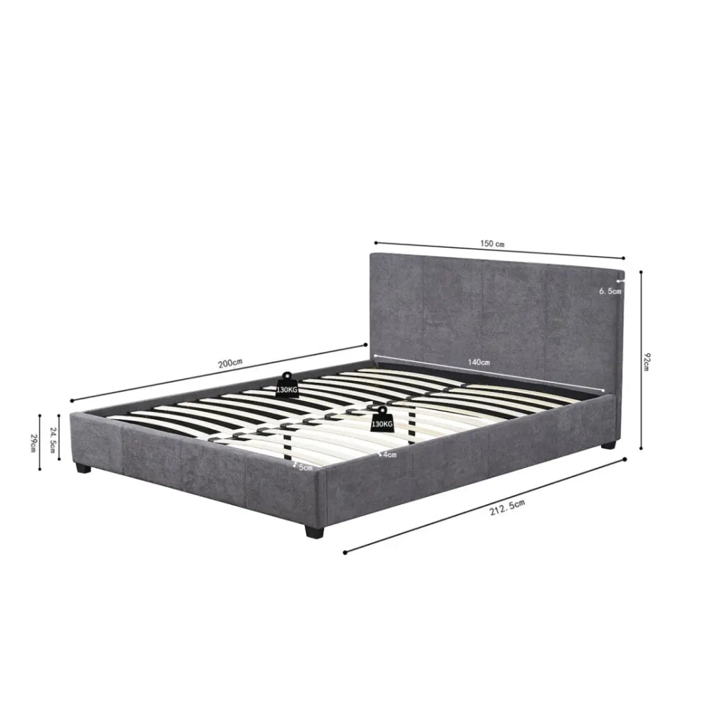 Letto matrimoniale ROMA – 140x200 cm – PU grigio – Rete inclusa – Design moderno – Struttura in MDF