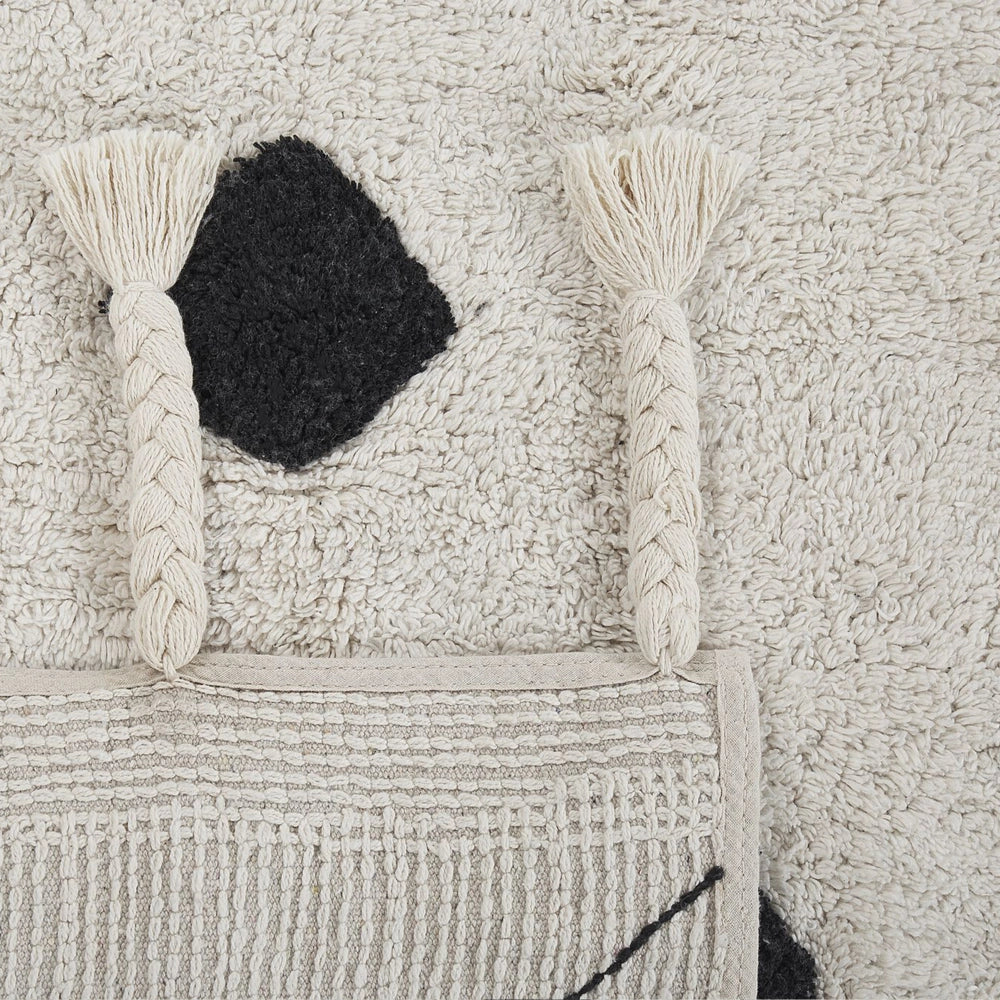 Tappeto cotone bianco sporco e nero 160 x 230 cm motivo geometrico nappe moderno orientale nappe