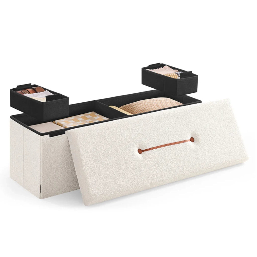 Pouf contenitore pieghevole/poggiapiedi 38 x 110 x 38 cm contenitore portata fino a 300 kg per soggiorno camera da letto corridoio bianco crema 12_0006093