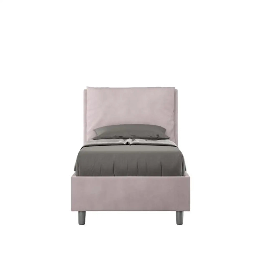 Letto singolo con rete imbottito 80x210 microfibra glicine Antea