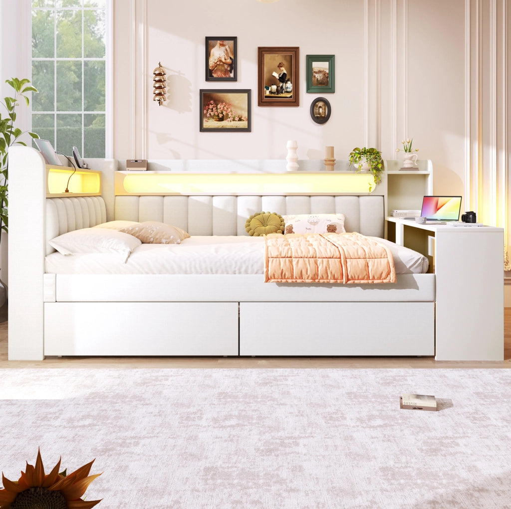 Daybed 140x200 con scrivania, 2 cassetti, USB e luci LED