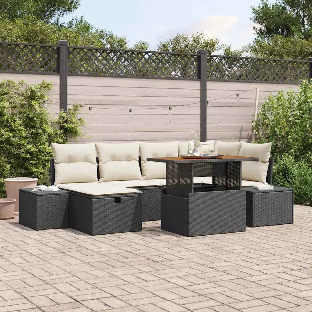 Set Divano da Giardino 7 pcs Nero polyrattan
