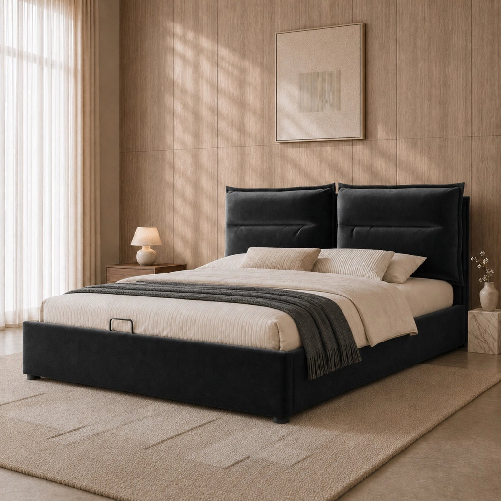 letto imbottito velluto nero 140x200 cm
