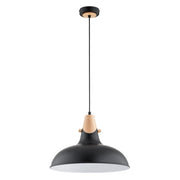 Lampada a sospensione industriale nera legno E27 Alfa Solo