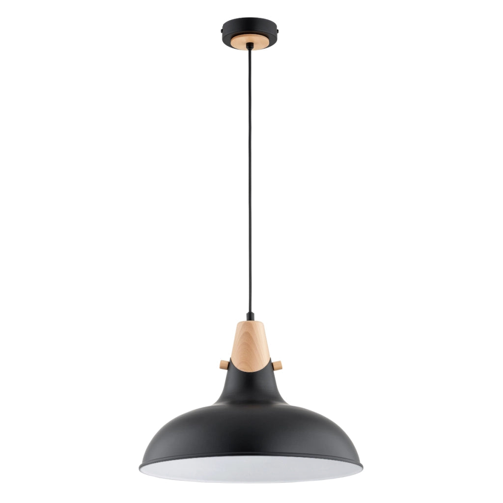 Lampada a sospensione industriale nera legno E27 Alfa Solo