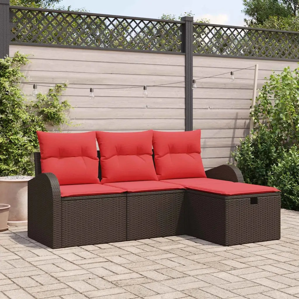 Set Divano da Giardino con cuscino 4 pcs Marrone polyrattan 3360385