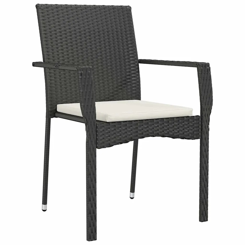 Set da Pranzo per Giardino con cuscino 3 pcs Nero polyrattan