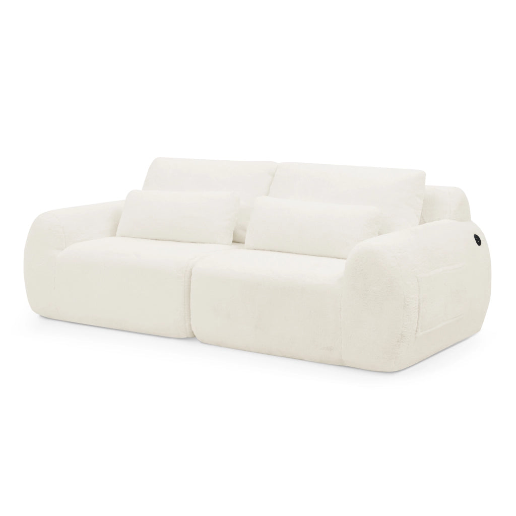 Divano 2 Posti in Pelliccia Sintetica con USB ¨C Xylo ¨C Beige