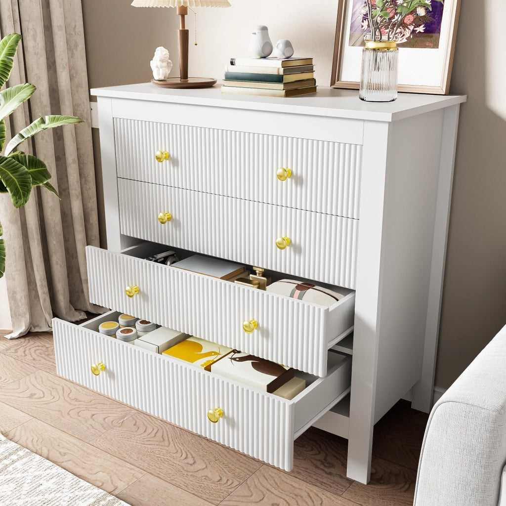 COMÒ 5 cassetti 79x80,5x39,5 cm bianco con maniglie dorate