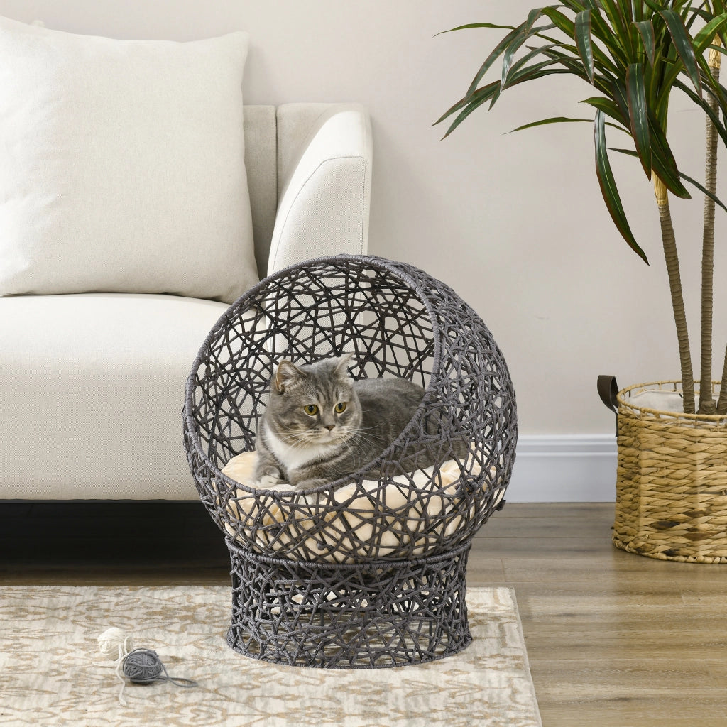 Casetta per gatti con cuscino ¨C zephmum ¨C crema e marrone 50x50x60