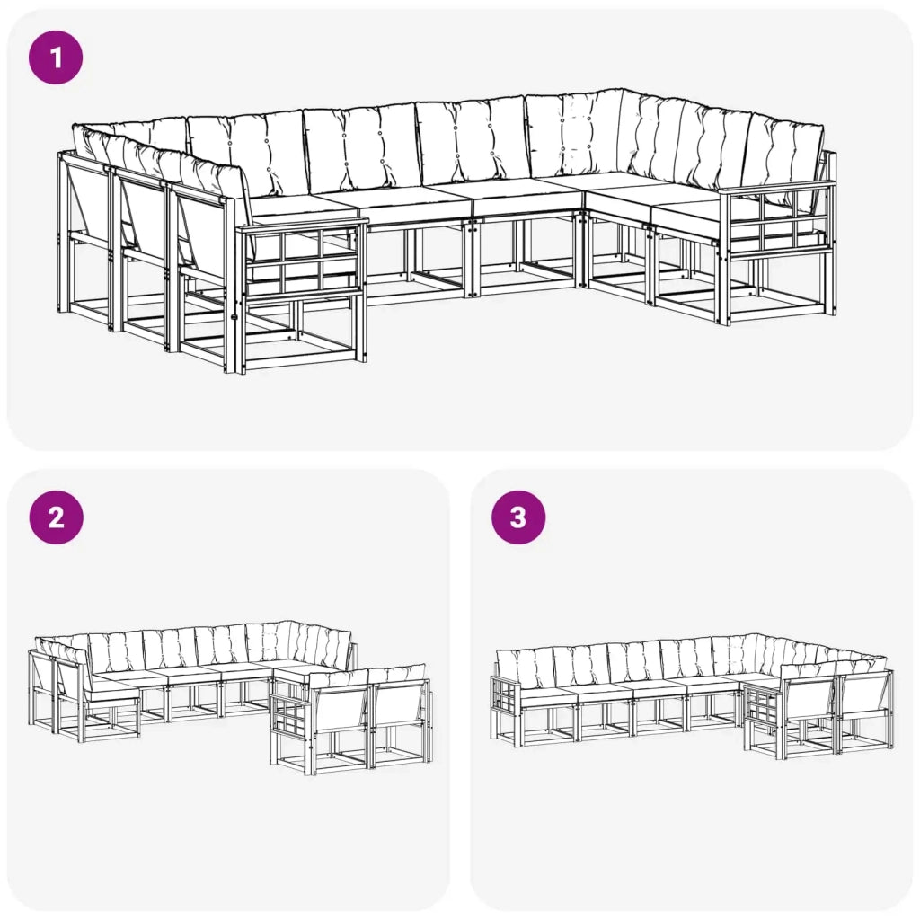 Set di divani da esterno 9 pz Bianco e Nero 3389866