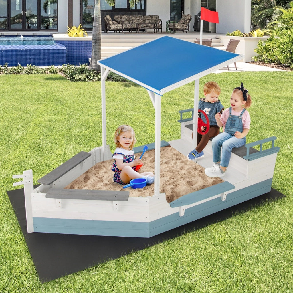 Barca di legno di abete con bandiera per lo stoccaggio per giardino, Sandpit a forma di nave pirata con tettuccio Bianco