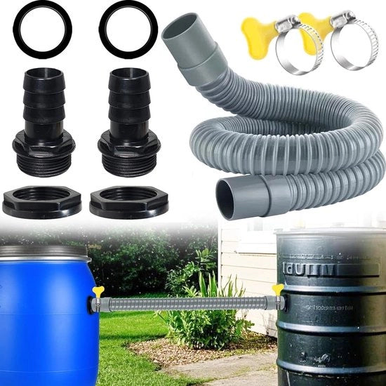 Set di connessione per tubi d'acqua, comprensivo di 2 valvole di connessione, tubo di 50 cm e viti, diametro 30 mm