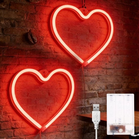 Luce a LED a forma di cuore - 2 pezzi - 21 x 20 cm - Decorazione romantica - Per la camera da letto
