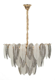 Lampadario LEAFY GLAM 60x60x40/87 cm - Struttura a 9 Luci in Vetro e Ferro - Design Floreale Multicolore - Attacco E14 20W - Atmosfera Romantica