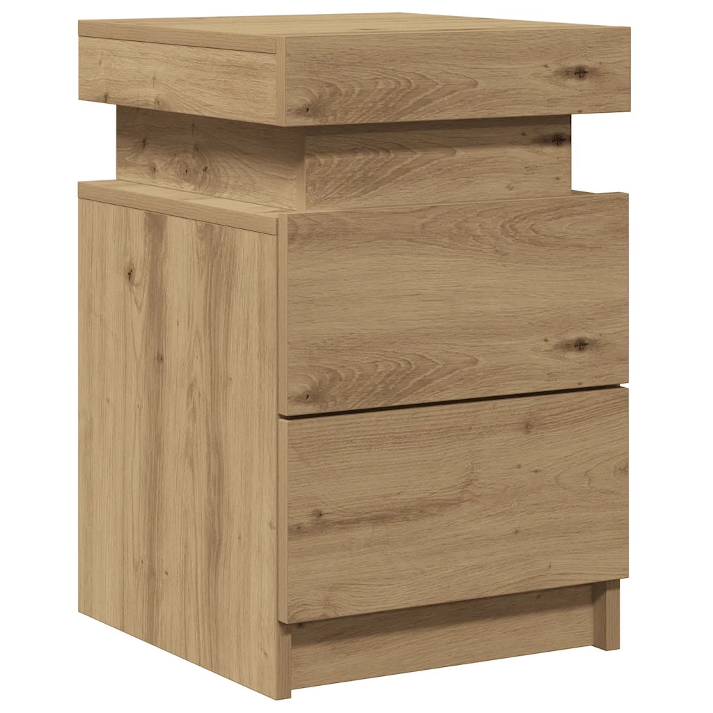Comodino con LED-Tavolino da notte Rovere Artigianale 35x39x55 cm in Truciolato