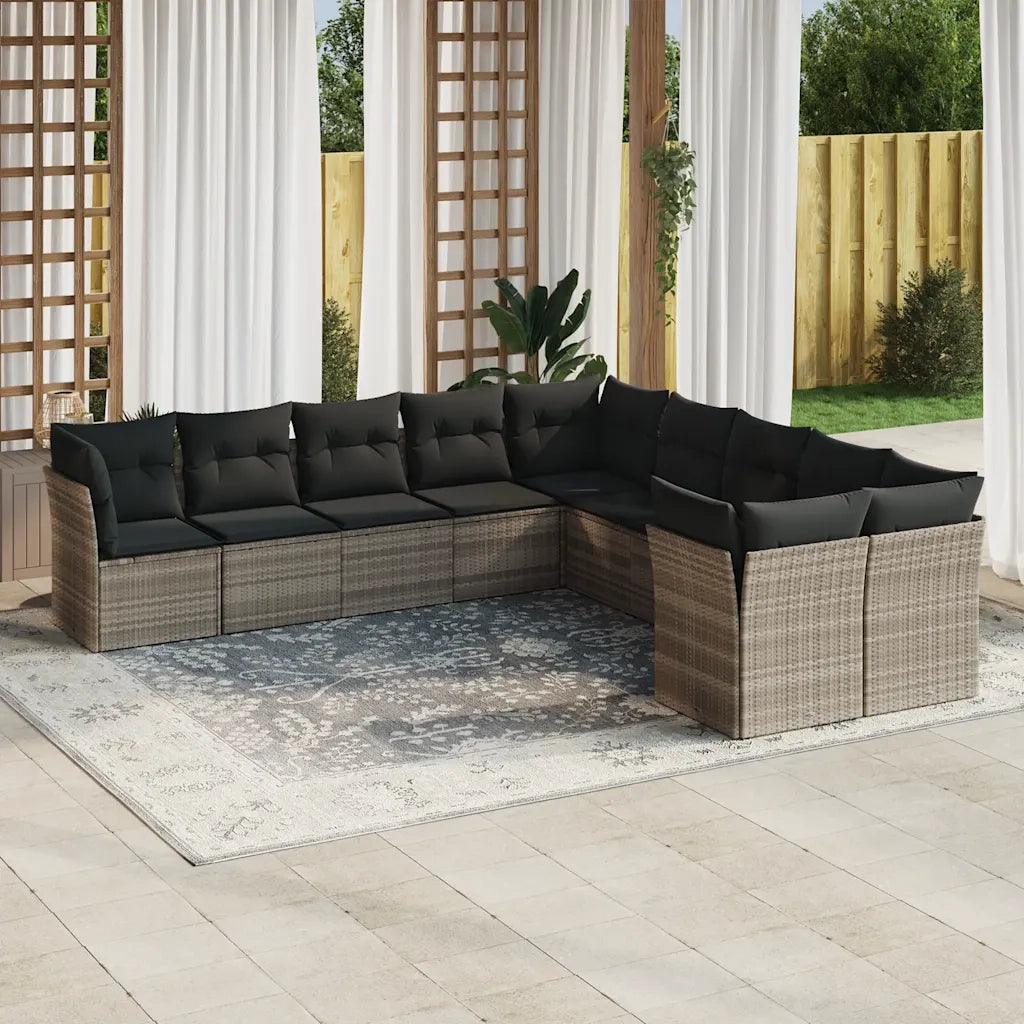 Set Divano Giardino 10 pz con Cuscini Grigio Chiaro Polyrattan