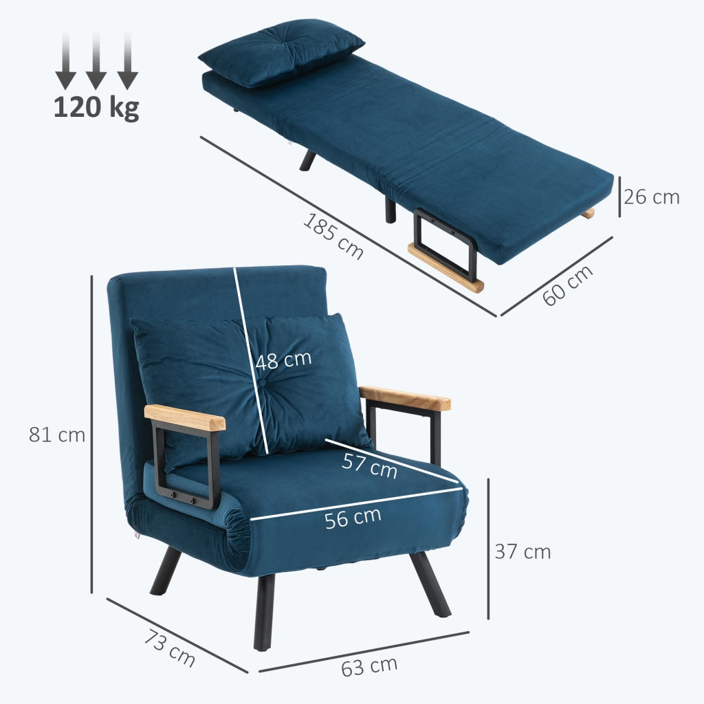 Poltrona letto 1 posto ¨C Minimal ¨C blu, legno, velluto