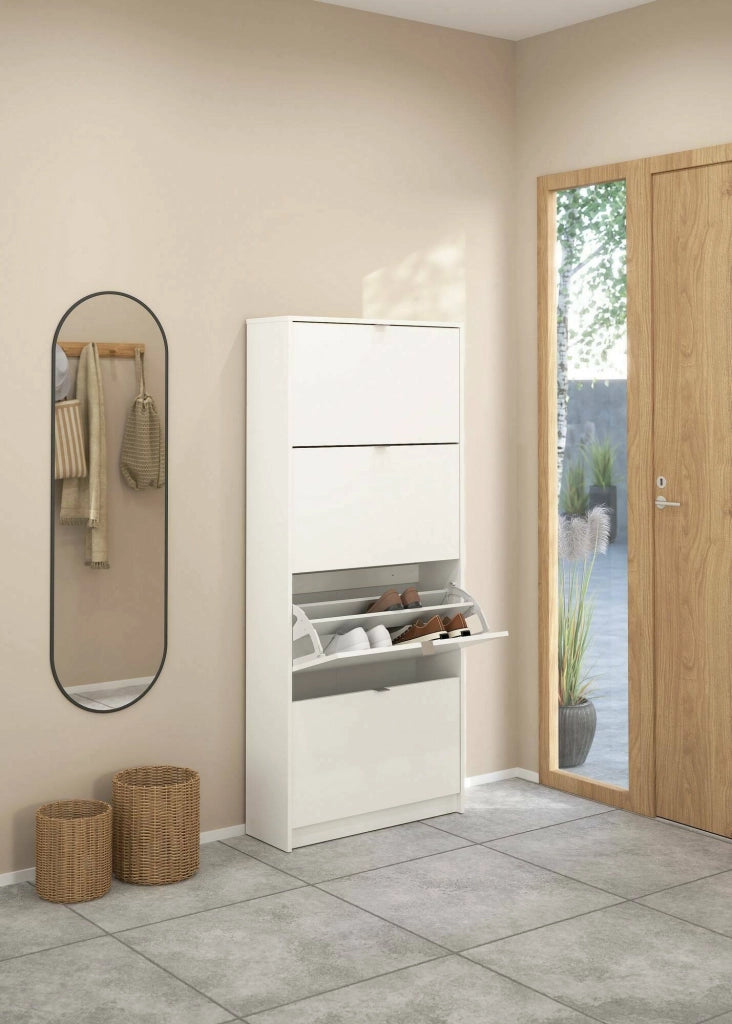 Scarpiera Epidoto, Mobile portascarpe, Armadio da ingresso multiuso, Mobiletto per calzature, 70x24 h162 cm, Bianco