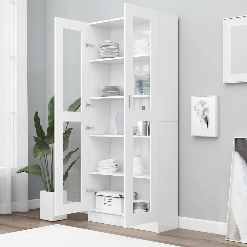 Armadietto Vetrina Bianco 82,5x30,5x185 cm Legno Multistrato