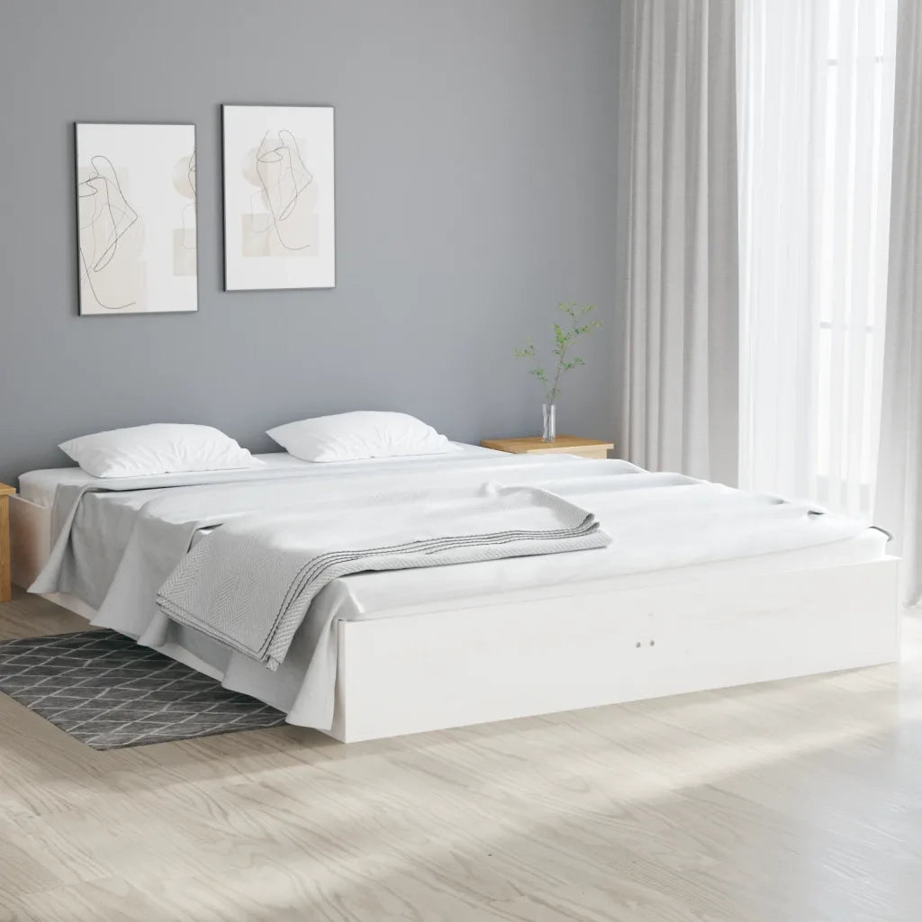 Letto matrimoniale | Letto per adulti | Giroletto Bianco in Legno Massello 135x190 cm Double
