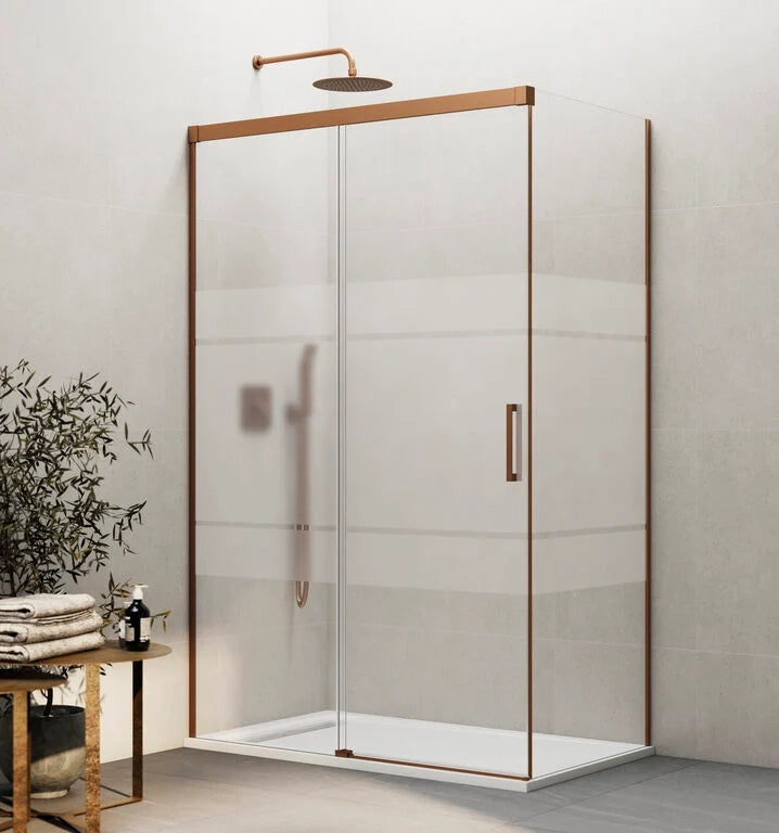Box doccia angolare BASIC fisso + scorrevole + laterale fisso 160x70 cm (155-160/66,5-69) rame spazzolato vetro Frost