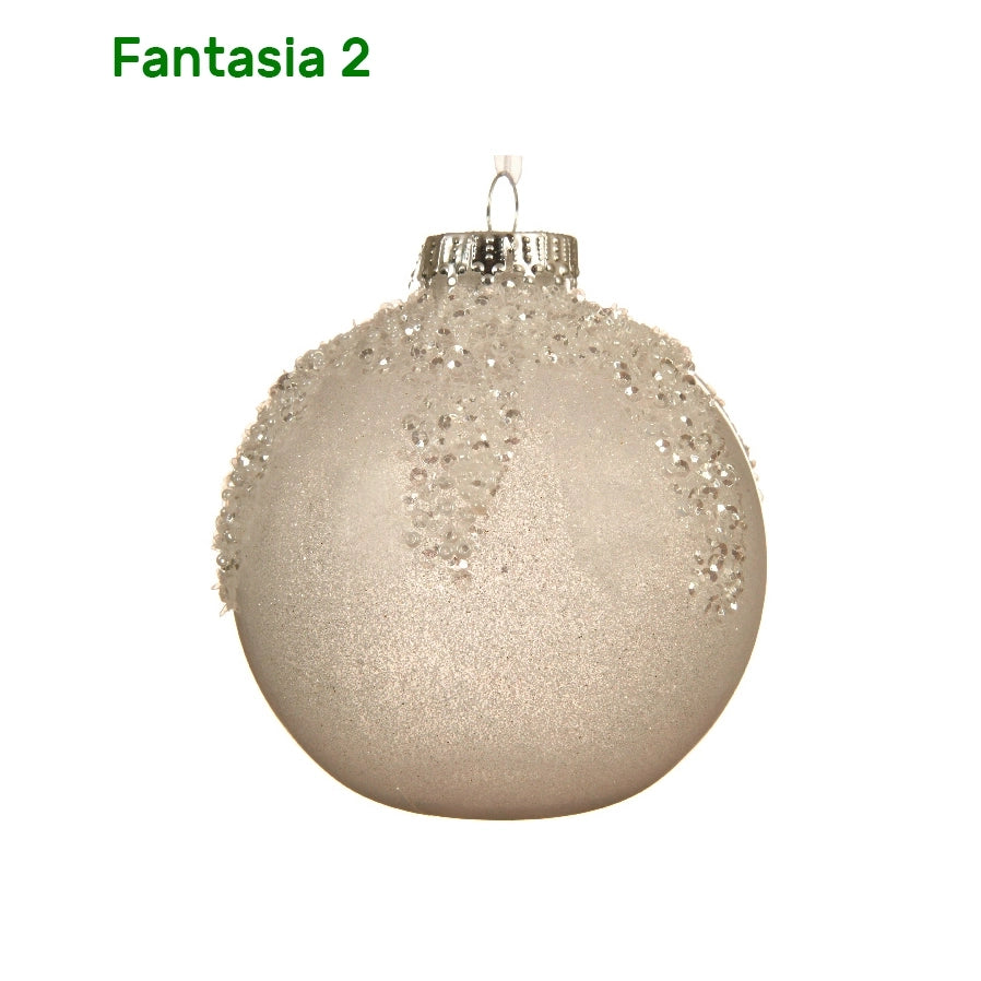 Palline di natale color bianco o argento con decori Kaemingk