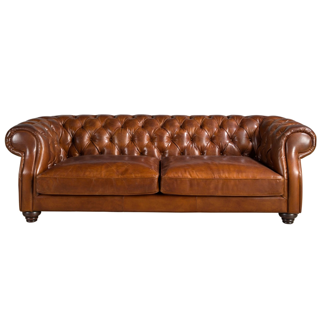 Divano chester 3 posti in pelle marrone cognac