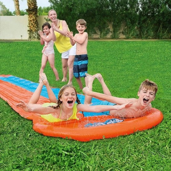 Slip e Scivolo Acquatico per Giardino Inflatabile 488 x 138 cm con Spreatori Integrati Neri