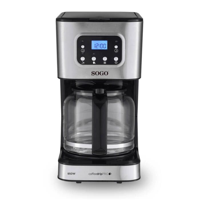 Macchina caffè americano 12 tazze 950W con timer 24h, filtro riutilizzabile e caraffa vetro 1,5L - Sogo
