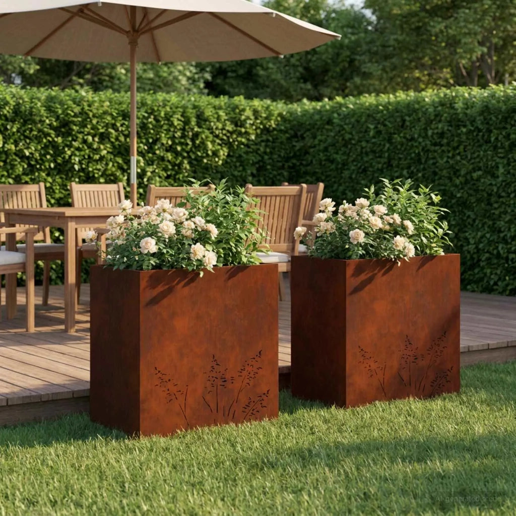 Vaso da giardino 2 pz Ruggine 50 x 30 x 49 cm Acciaio Corten 8005819