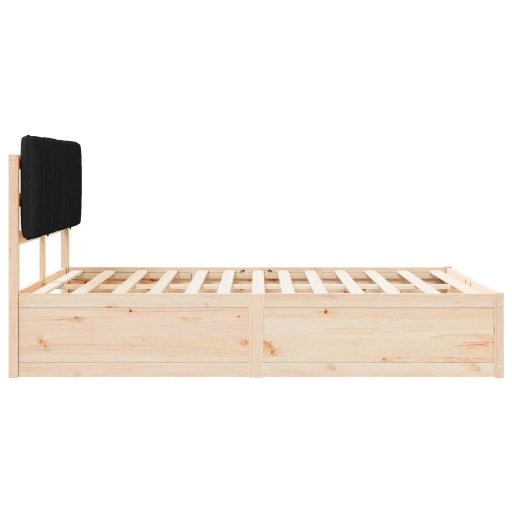 Letto matrimoniale | Letto per adulti | Letto con Testiera Rivestita Nero 135 x 190 cm Pino massello