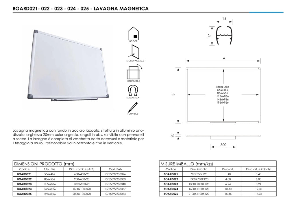 Lavagna Magnetica Bianca 90 x 60