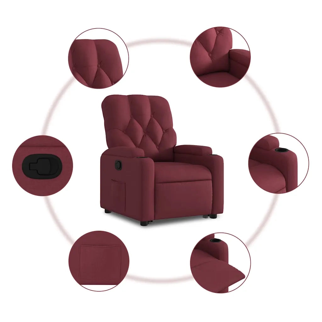 Poltrona | Sedia Relax Alzapersona Reclinabile Rosso Vino in Tessuto