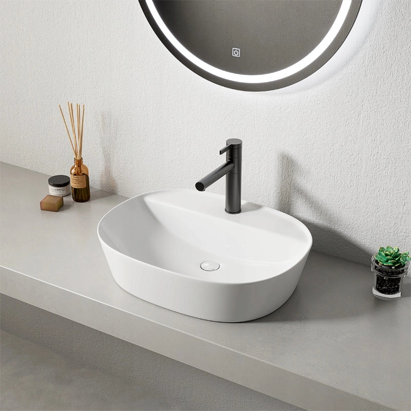 Lavabo da appoggio bianco con foro ovale in ceramica 50 x 38 cm