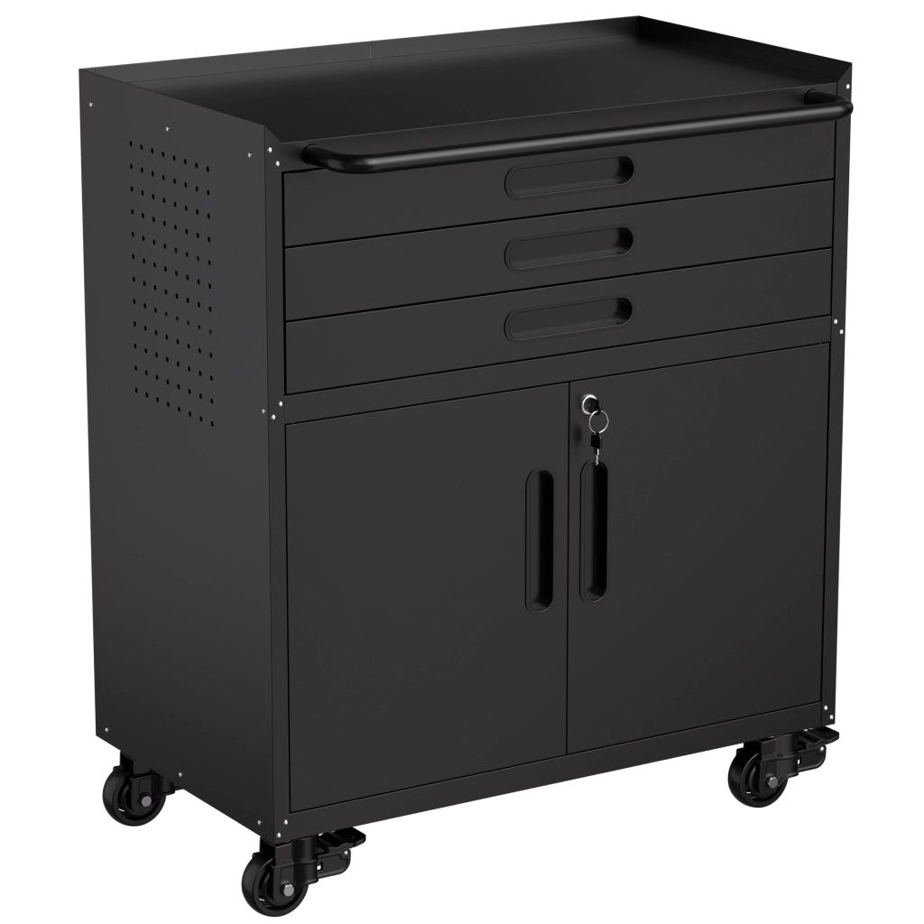 Mobiletto portautensili in metallo, dimensioni H 87,3 ¡Á L 75 ¡Á P 42 cm ¨C robusto armadio da garage con ante chiudibili a chiave e 3 cassetti, organize
