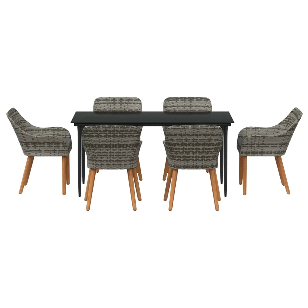 Set da Pranzo per Giardino con cuscino 7 pcs Grigio polyrattan