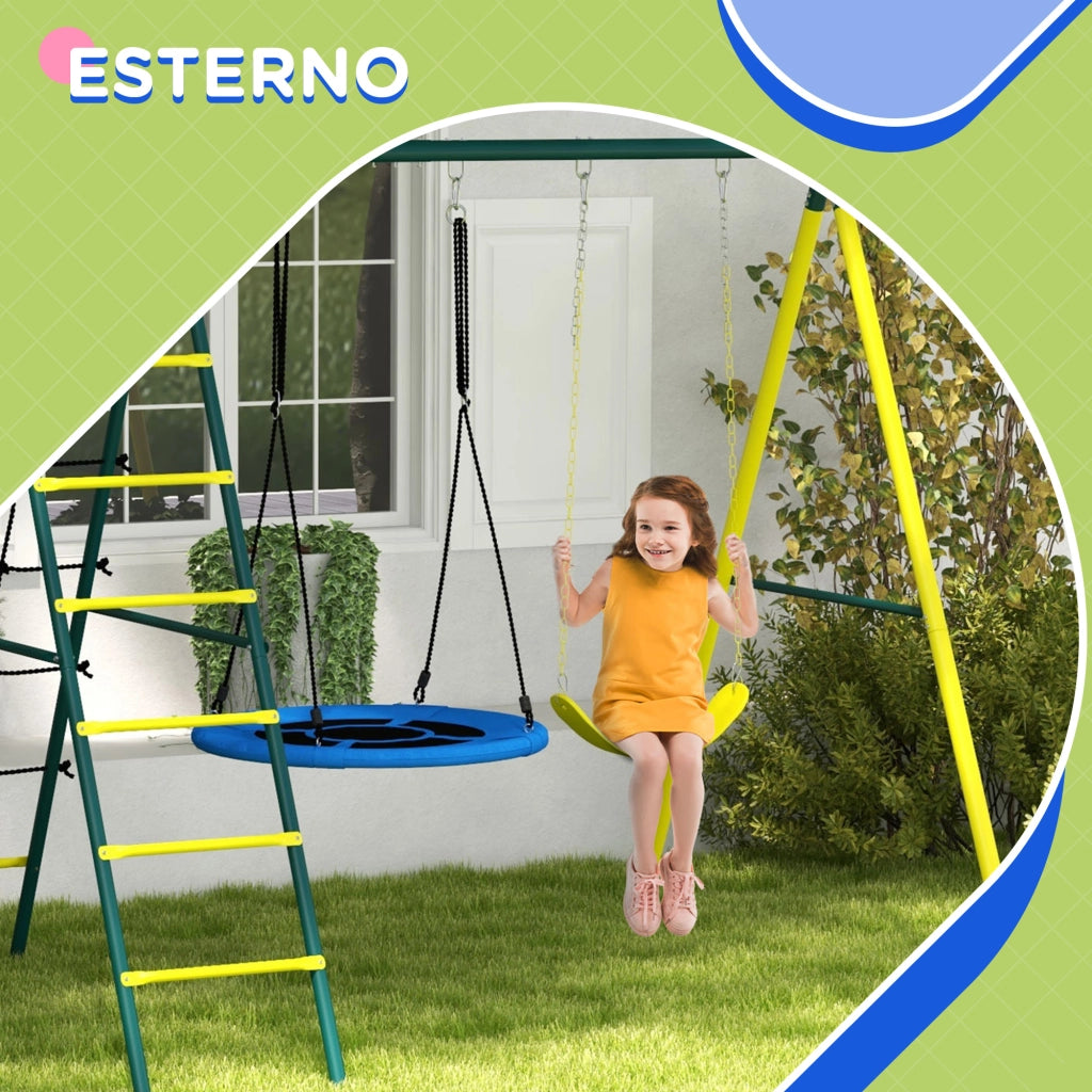 Altalena da Giardino con Scalette e Canestro ¨C Xylo ¨C Set Rotonda Acciaio per Bambini 3-8 Anni