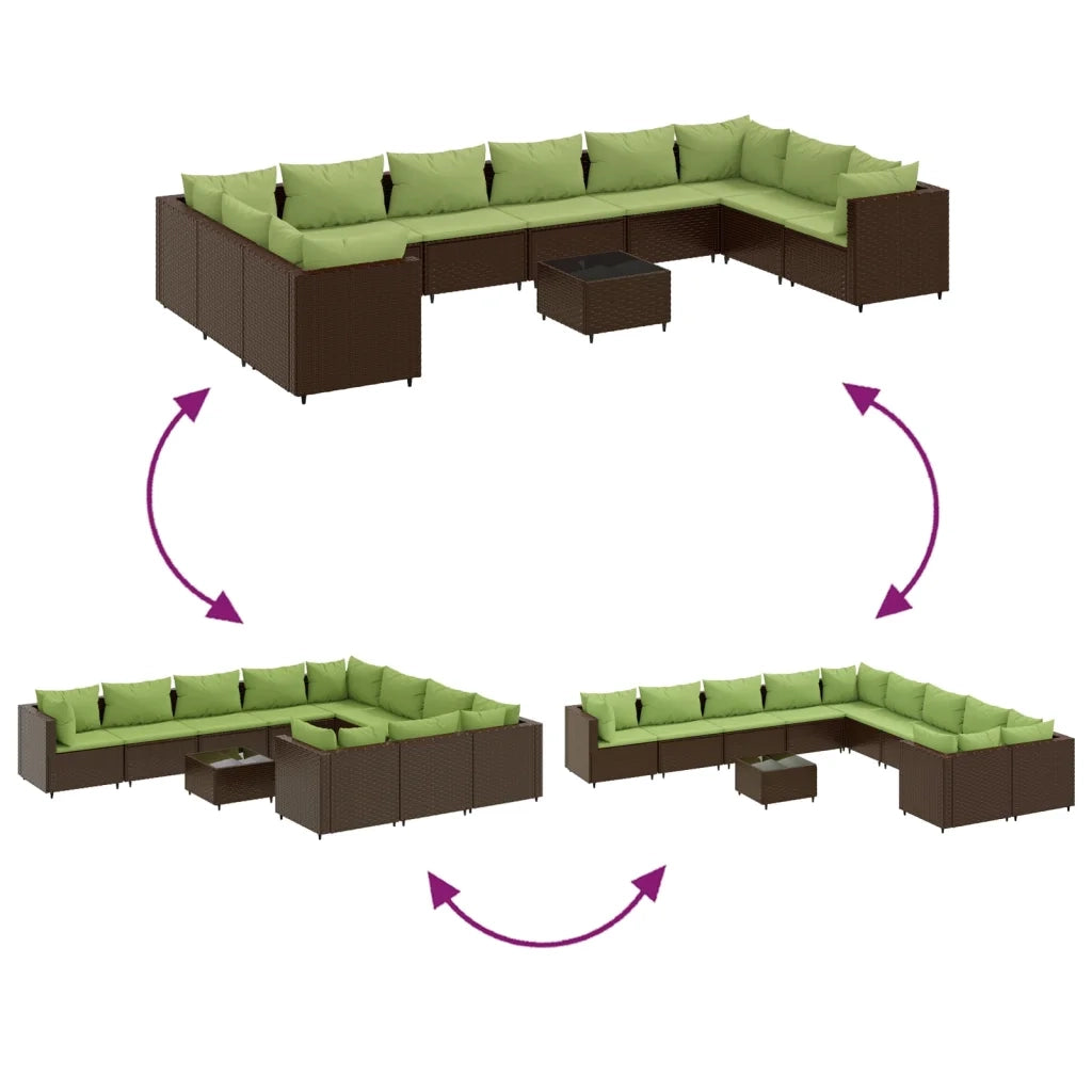 Set Divani da Giardino 11 pz con Cuscini in Polyrattan Marrone 3308294