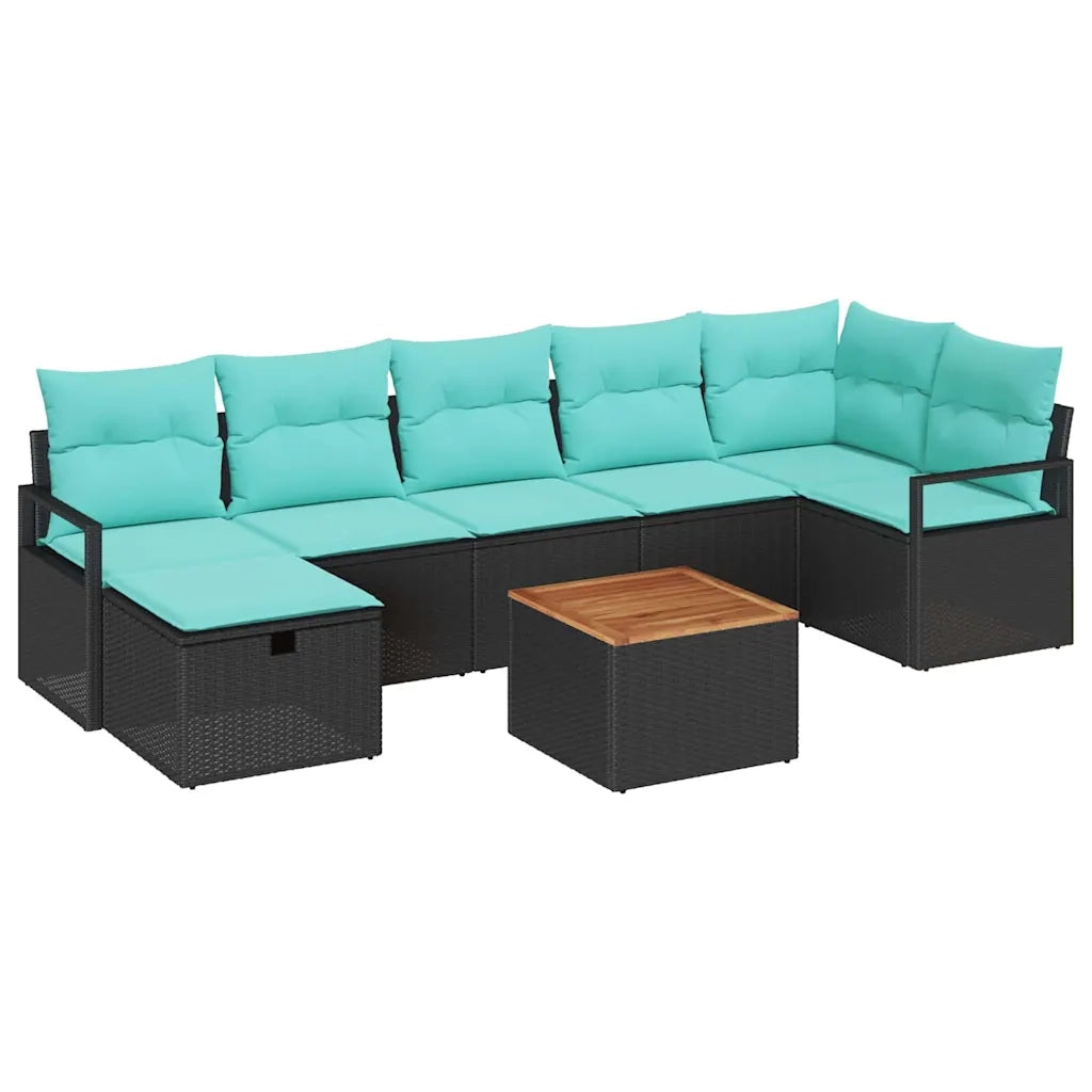 Set Divano da Giardino con cuscino 8 pcs Nero polyrattan 3359550