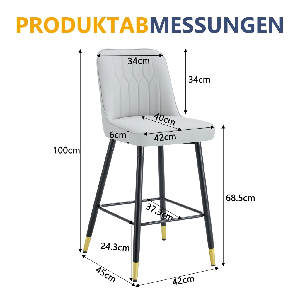 Sgabello da bar set di 2 con schienale ergonomico; rinforzo incrociato e poggiapiedi in PU grigio chiaro e nero