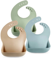 Set di protezione per bambini in silicone a 3 pezzi, impermeabile, morbido, unisex, adatto per bambini da 10 a 72 mesi (marrone/blu/verde), 30*21cm