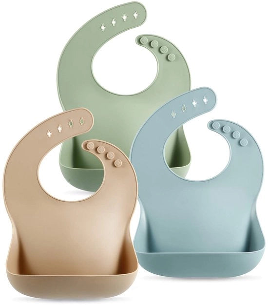 Set di protezione per bambini in silicone a 3 pezzi, impermeabile, morbido, unisex, adatto per bambini da 10 a 72 mesi (marrone/blu/verde), 30*21cm